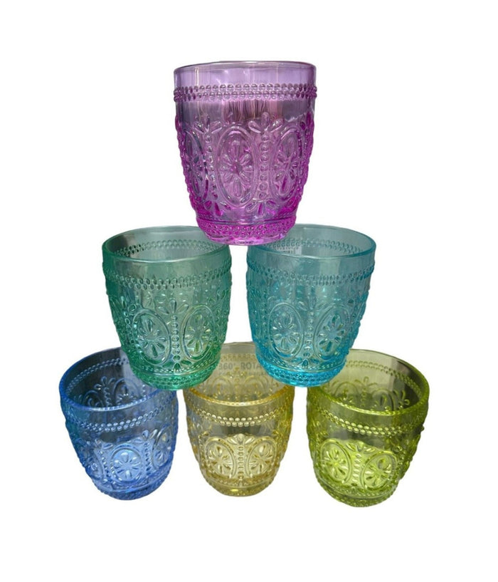 Set 6 Pz Bicchieri Colorati Da 380 Ml In Vetro Per Acqua Vino Bicchiere Colorato         