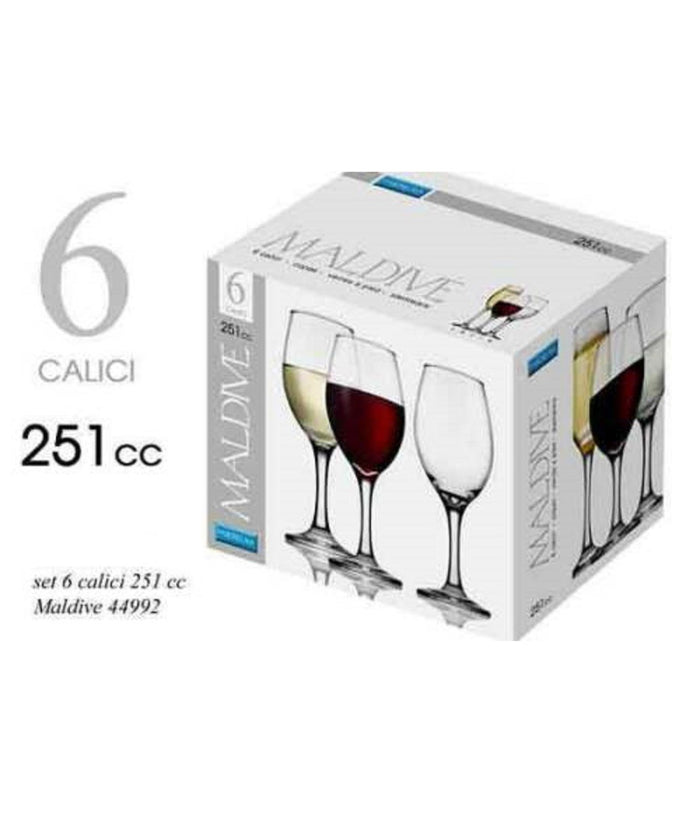 Set 6 Pz Calici Bicchieri Bicchiere Vino Maldive 251cc Vetro Trasparente 570278         