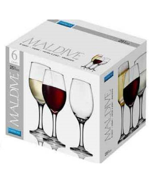 Set 6 Pz Calici Bicchieri Bicchiere Vino Maldive 251cc Vetro Trasparente 570278         