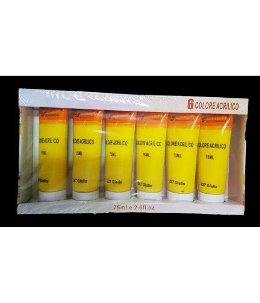 Set 6 Pz Pittura Acrilica Vernice Confezione Colore 227 Giallo Tubo 75 Ml 07504         