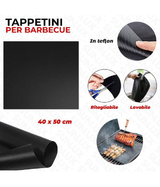 Set 6 Pz Tappetini In Teflon Per Griglia Barbecue 40x50cm Riutilizzabili 7823805         