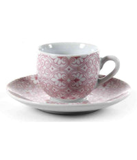 Set 6 Pz Tazzine Caffè + 6 Piattini Tazzina Classico Moderno Damasco Rosa 720390         