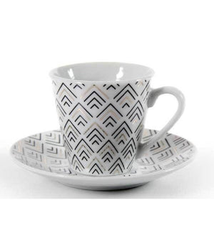 Set 6 Pz Tazzine Caffè Con 6 Piattini Bianco Deco In Porcellana Decorate 780776         