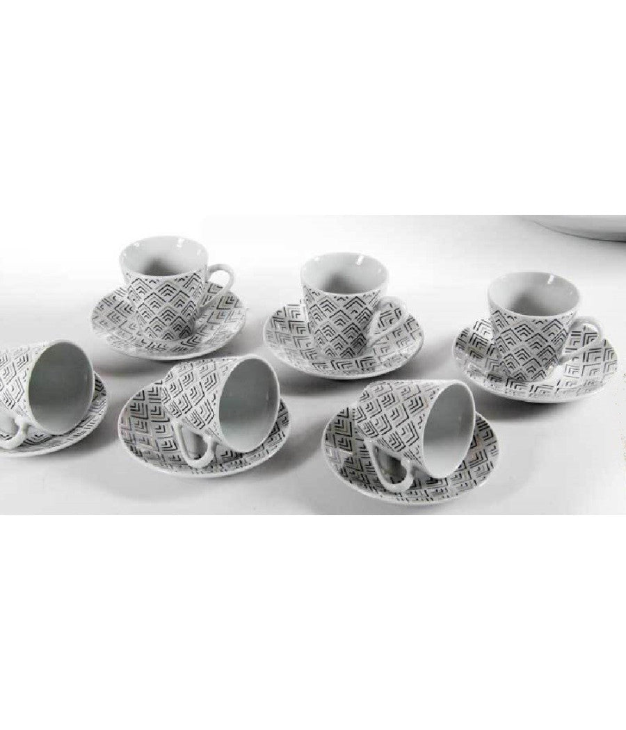 Set 6 Pz Tazzine Caffè Con 6 Piattini Bianco Deco In Porcellana Decorate 780776         