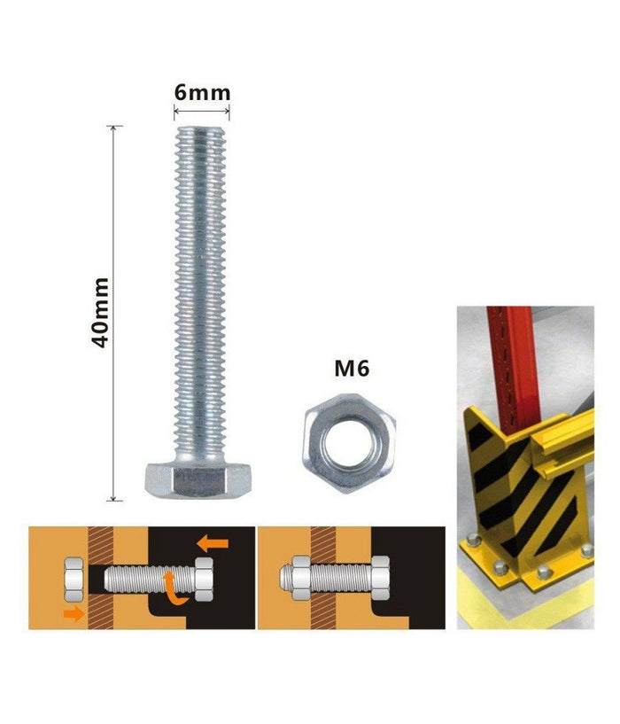 Set 6 Pz Vite Viti Per Esterno A Testa Esagonali 6x40 Mm Con Dadi Dado M6 90917         