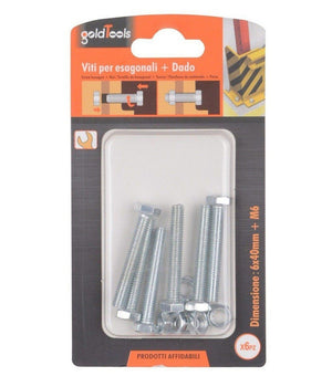 Set 6 Pz Vite Viti Per Esterno A Testa Esagonali 6x40 Mm Con Dadi Dado M6 90917         