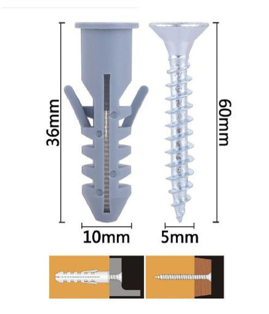 Set 6 Pz Viti Vite Croce 5x60mm + Tasselli Con Alette Tassello M10 Fischer 57570         