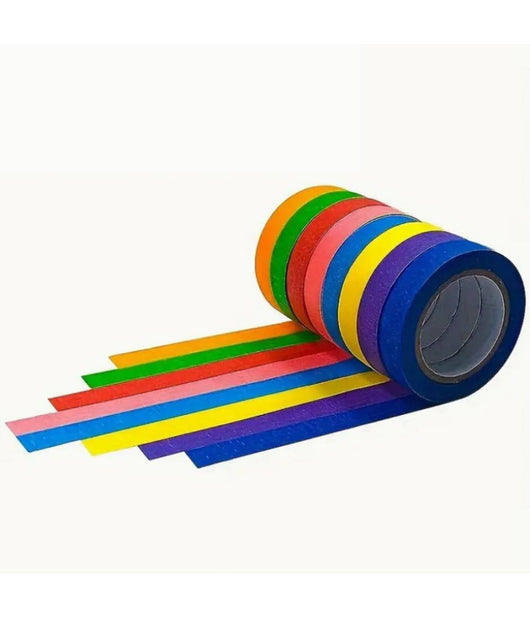 Set 6 Rotoli Nastro Carta Gommata Colorata 19mmx15mt Adesivo Protezioni Pittura         