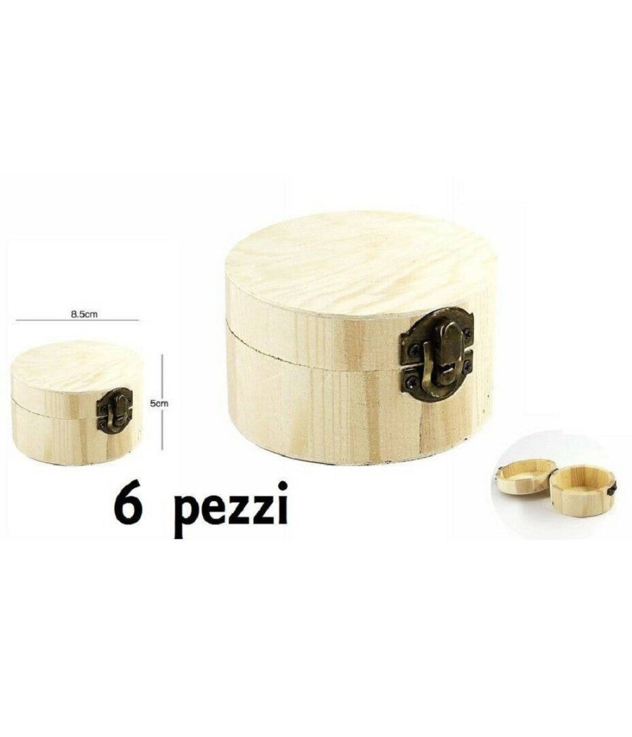 Set 6 Scatoline In Legno Decoupage Portagioie Scatola Cofanetto Cilindriche         