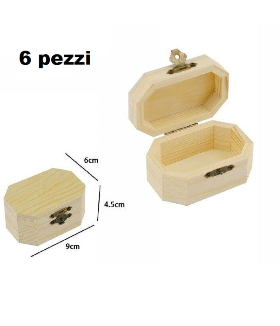 Set 6 Scatoline In Legno Portagioie Scatola Cofanetto Ottagonali 74003a Ly-10383         