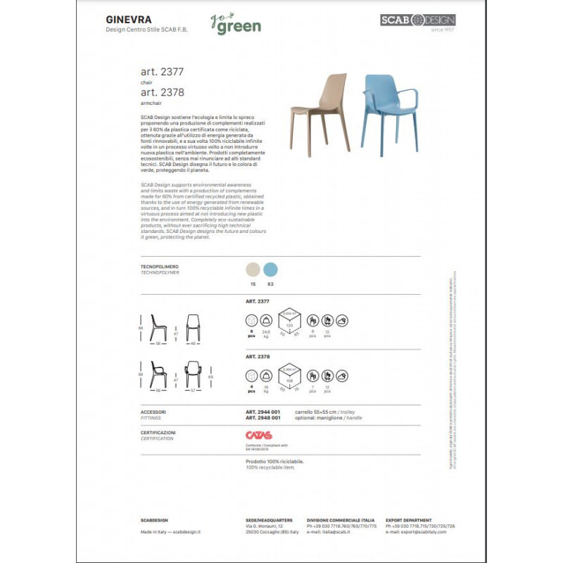 SET 6 SEDIE GINEVRA GO GREEN TECNOPOLIMERO RICICLATO SCAB DESIGN - Tortora 15