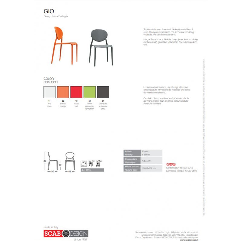 SET 6 SEDIE GIO TECNOPOLIMERO SCAB DESIGN - Antracite 81