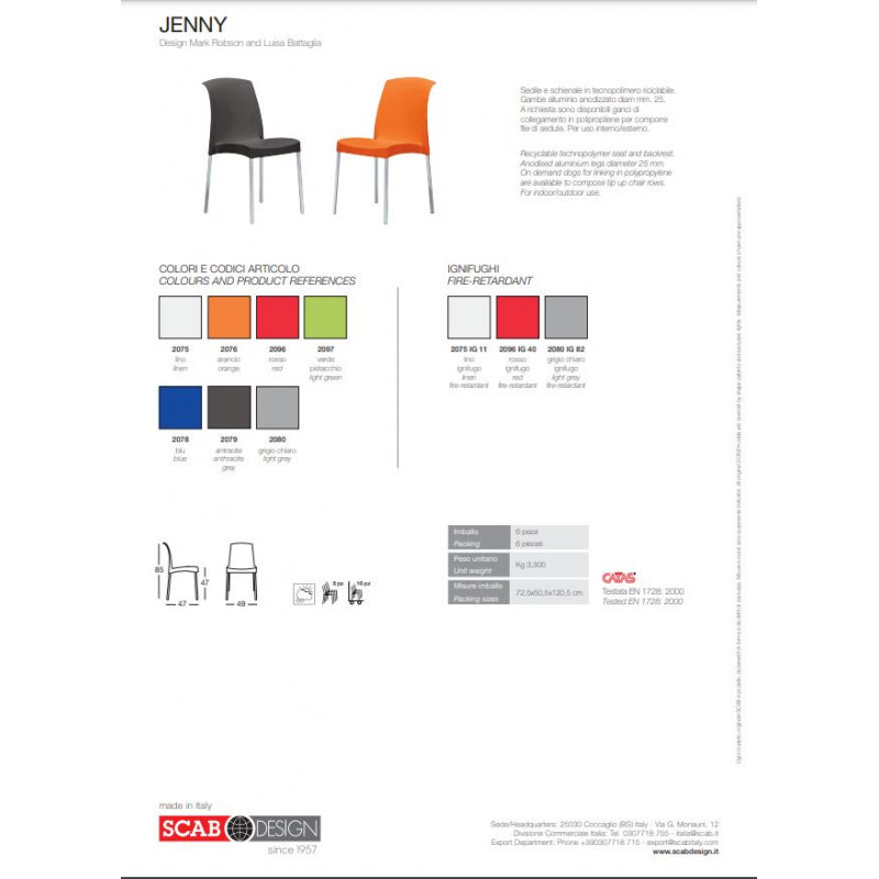 SET 6 SEDIE JENNY TECNOPOLIMERO MADE IN ITALY SCAB DESIGN - Antracite 81