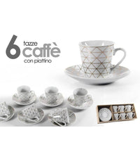 Set 6 Tazzine Caffè + 6 Piattini Tazzina Classico Moderno Bianco Eleganti 780721         