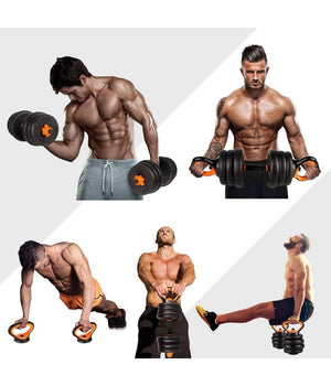 Set 6in1 Multifunzione Peso 10kg Manubri Con Bilanciere E Kettlebell Componibile         