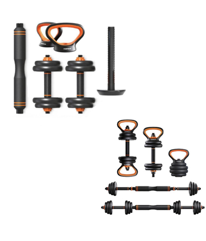 Set 6in1 Multifunzione Peso 15kg Manubri Con Bilanciere E Kettlebell Componibile         