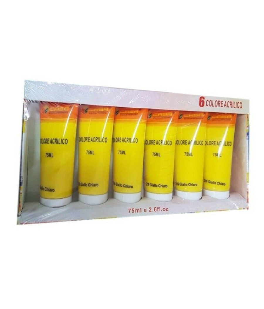 Set 6pz Pittura Acrilica Vernice Confezione Colore Giallo Chiaro Tubo 75ml 07505         