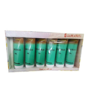 Set 6pz Pittura Acrilica Vernice Confezione Colore Verde Smeraldo Tubo 75ml 07499         