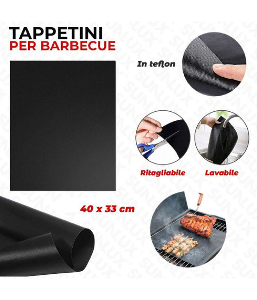 Set 6pz Tappetini In Teflon Per Griglia Barbecue 40x33 Cm Riutilizzabili 7823804         