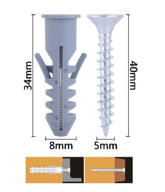 Set 7 Pz Viti Vite Croce 5x40 Mm + Tasselli Con Alette Tassello M8 Fischer 57568         