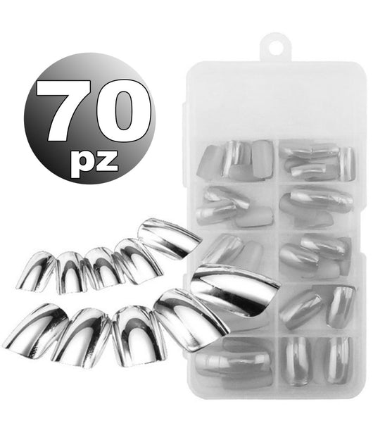 Set 70 Tips Tip Per Mani Argento Mezze French Ricostruzione Unghie Finte Nailart         