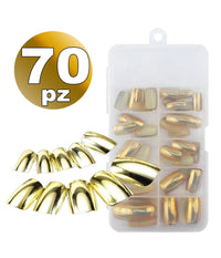 Set 70 Tips Tip Per Mani Oro Mezze French Ricostruzione Unghie Finte Nail Art         