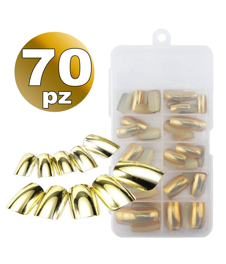 Set 70 Tips Tip Per Mani Oro Mezze French Ricostruzione Unghie Finte Nail Art         