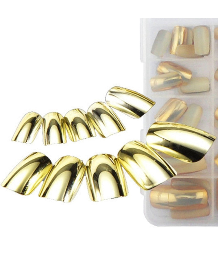 Set 70 Tips Tip Per Mani Oro Mezze French Ricostruzione Unghie Finte Nail Art         