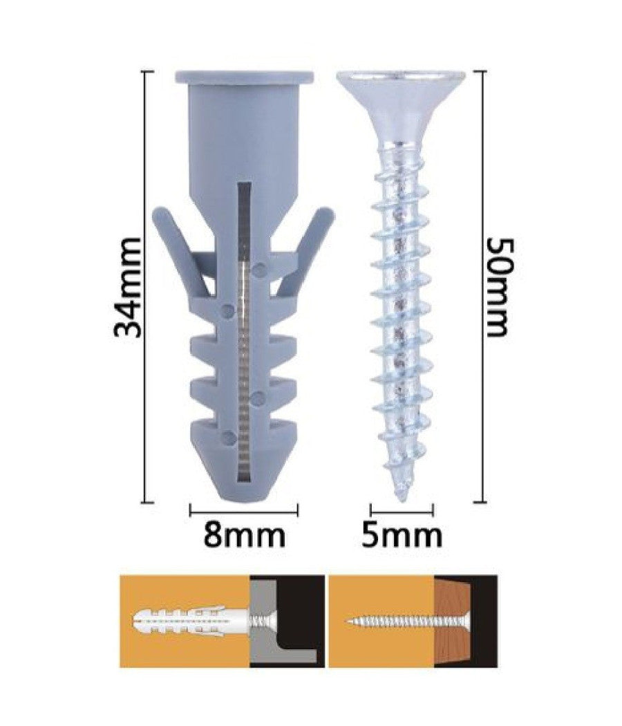 Set 7pz Viti Vite Croce 5 X 50mm + Tasselli Con Alette Tassello M8 Fischer 57569         