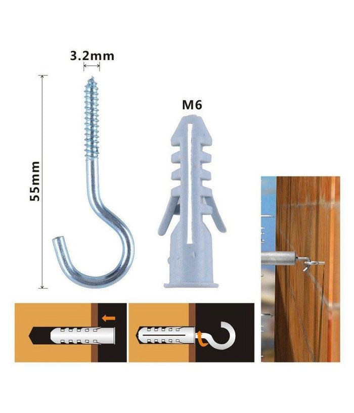 Set 8 Pezzi Viti Vite A Gancio 3.2x55 Mm + Tasselli Con Alette Tassello M6 90738         