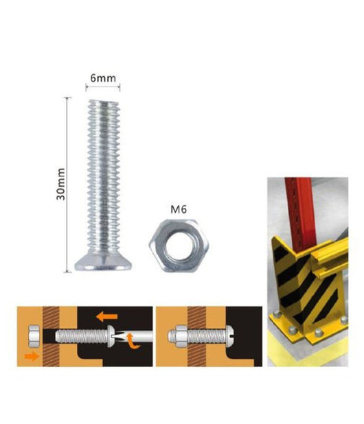 Set 8 Pezzi Viti Vite Testa A Croce Piatta 6 X 30 Mm Con Dado Esagonale M6 90944         