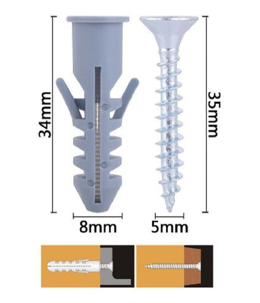 Set 8 Pz Viti Vite Croce 5x35 Mm + Tasselli Con Alette Tassello M8 Fischer 57567         