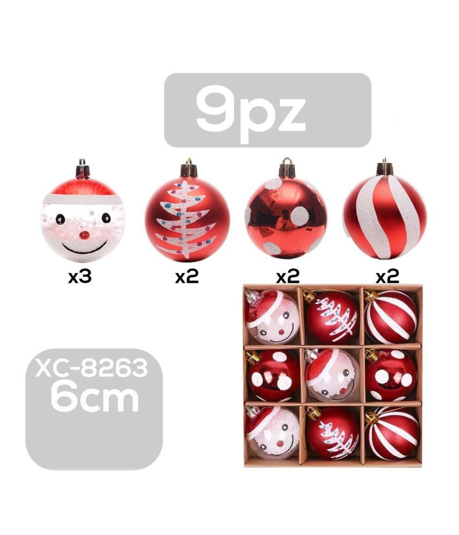 Set 9 Palline Natalizie Decorazioni 6 Cm Addobbi Per Albero Di Natale Xc-8263         