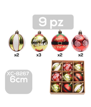 Set 9 Palline Natalizie Decorazioni 6 Cm Addobbi Per Albero Di Natale Xc-8267         