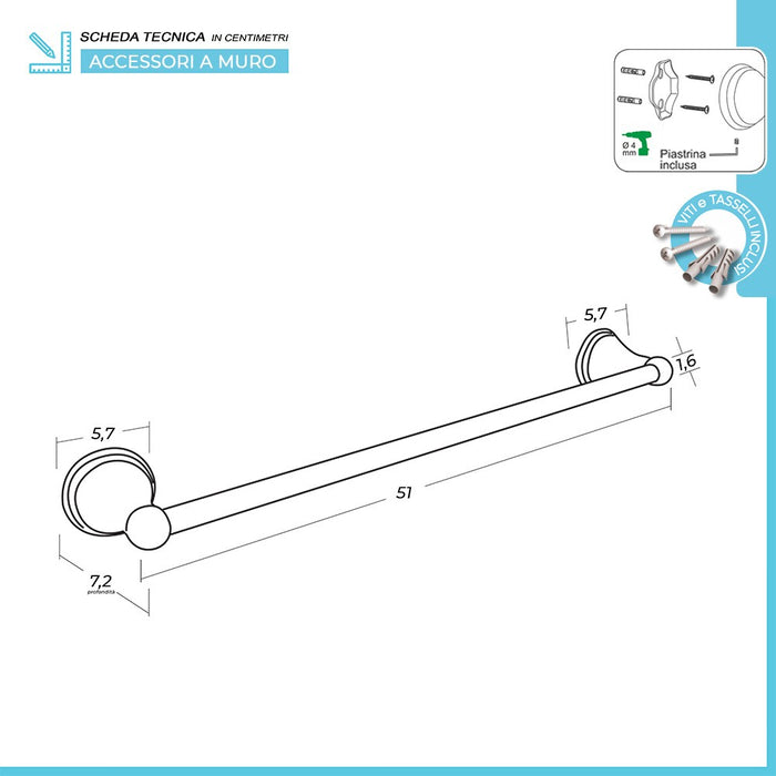 Set accessori a muro 5 pezzi in acciaio con finitura bronzo e viti incluse Iris 