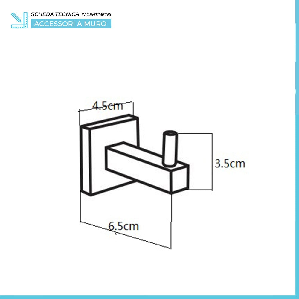 Set accessori a muro 5 pezzi in acciaio nero opaco e viti incluse Levante 