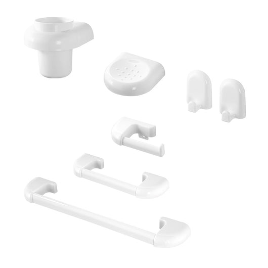 Set accessori a muro 7 pezzi in ABS bianco con doppio fissaggio Gioia 