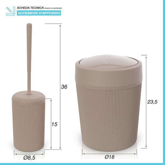 Set accessori bagno appoggio scopino e pattumiera tortora in plastica Ring