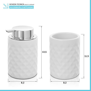 Set accessori bagno bianco da appoggio dispenser e portaspazzolini in ceramica Cristal