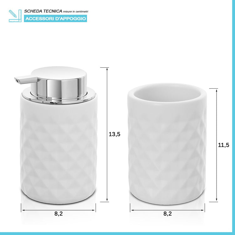 Set accessori bagno bianco da appoggio dispenser e portaspazzolini in ceramica Cristal