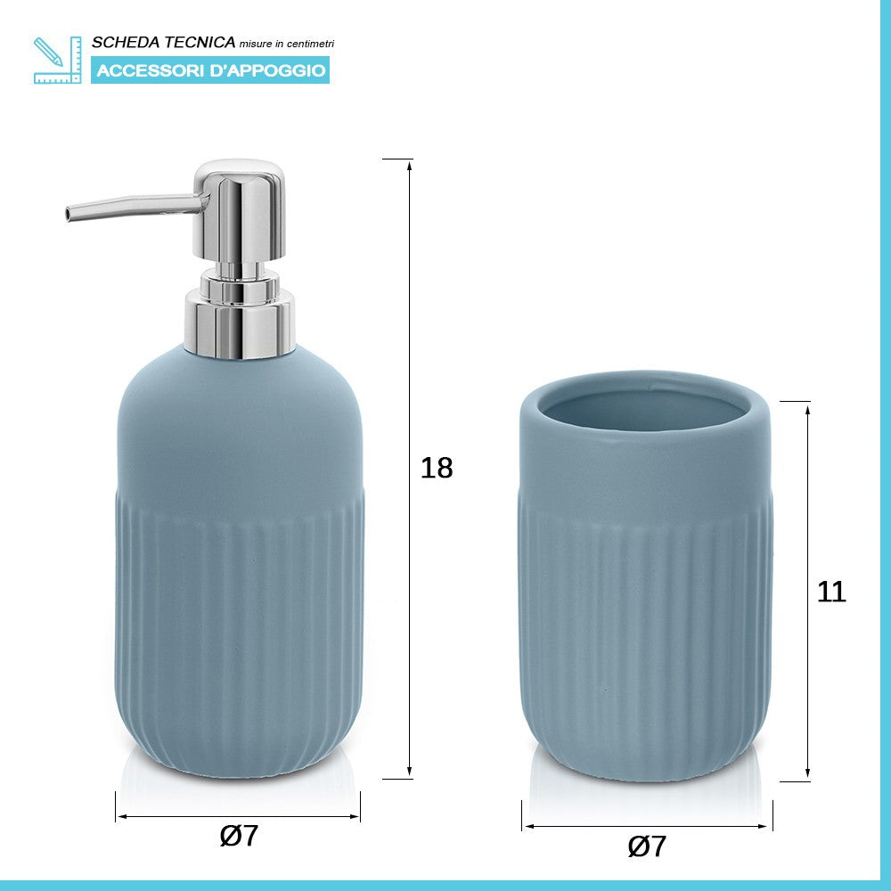 Set accessori bagno dispenser e portaspazzolini appoggio turchese cobalto in ceramica Cup