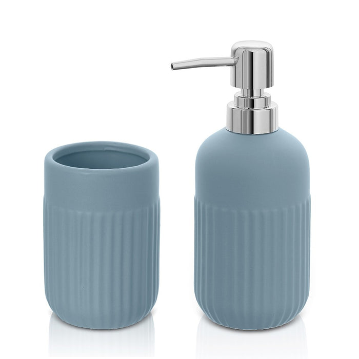 Set accessori bagno dispenser e portaspazzolini appoggio turchese cobalto in ceramica Cup