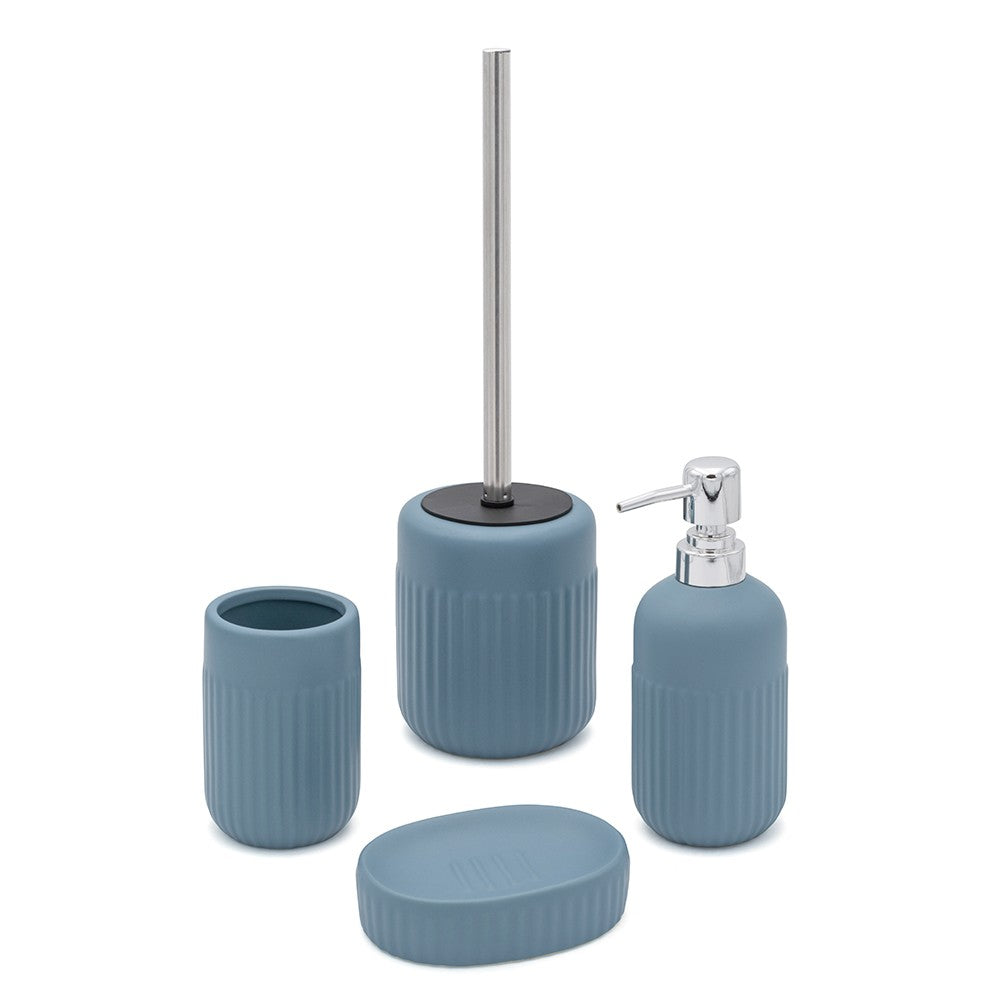 Set accessori bagno dispenser e portaspazzolini appoggio turchese cobalto in ceramica Cup