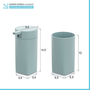 Set accessori bagno dispenser e portaspazzolini da appoggio acquamarina in abs Tender