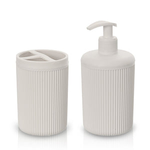 Set accessori bagno dispenser e portaspazzolini da appoggio beige in plastica Ring