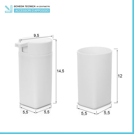 Set accessori bagno dispenser e portaspazzolini da appoggio bianco in abs Tender