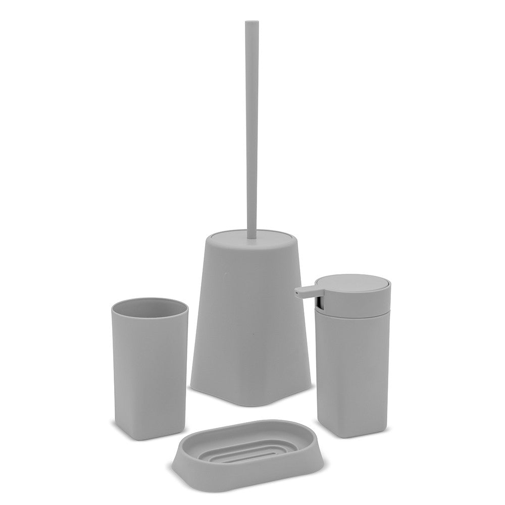 Set accessori bagno dispenser e portaspazzolini da appoggio grigio in abs Tender