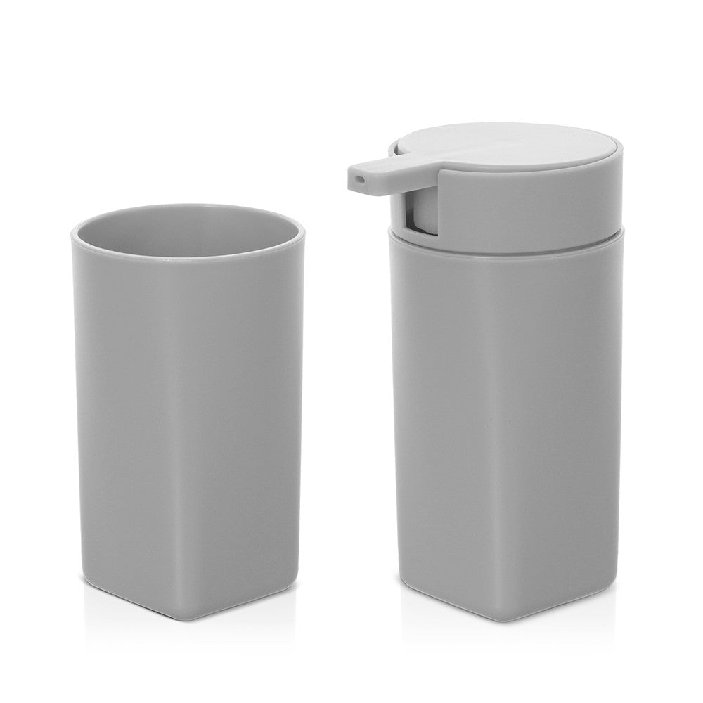 Set accessori bagno dispenser e portaspazzolini da appoggio grigio in abs Tender