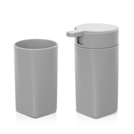 Set accessori bagno dispenser e portaspazzolini da appoggio grigio in abs Tender