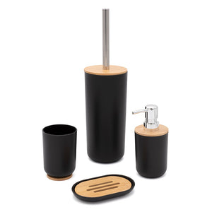 Set accessori bagno dispenser e portaspazzolini da appoggio nero abs e bambù Surf